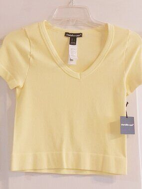 Yellow Ribbed Crop Top by Charlotte Russe Sz L